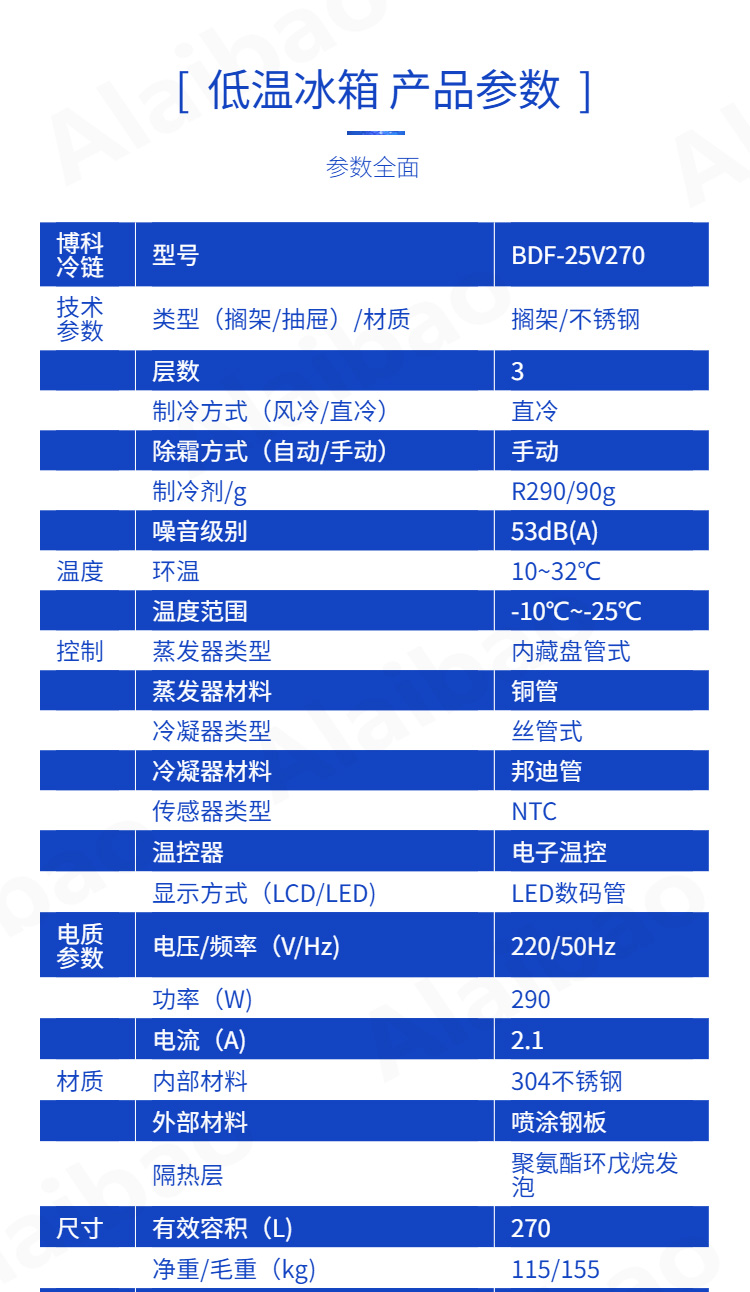 低溫冷藏箱產品參數
